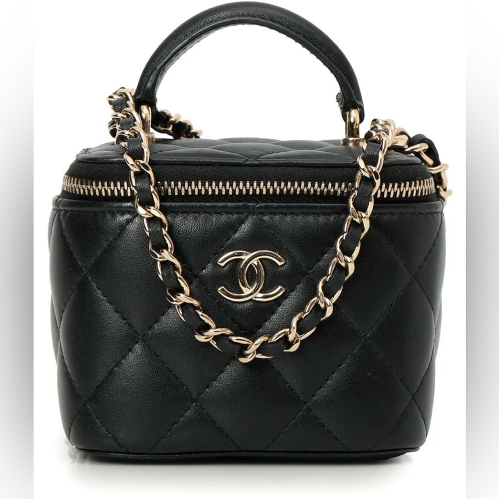 Chanel - Black Quilted Mini Vanity Bag with Gold Chain